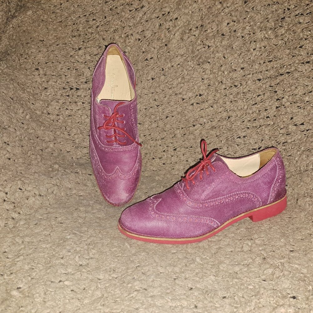 COLE HAAN-Alisa Wingtip Suede Oxford-Purple Suede/Pink Soles-Sz 8B-Excellent